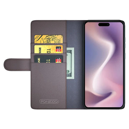 For iPhone 16 Pro Case Wallet Folding Stand Genuine Split Leather Phone Cover