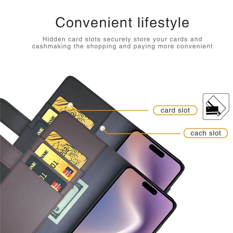 For iPhone 16 Pro Case Wallet Folding Stand Genuine Split Leather Phone Cover