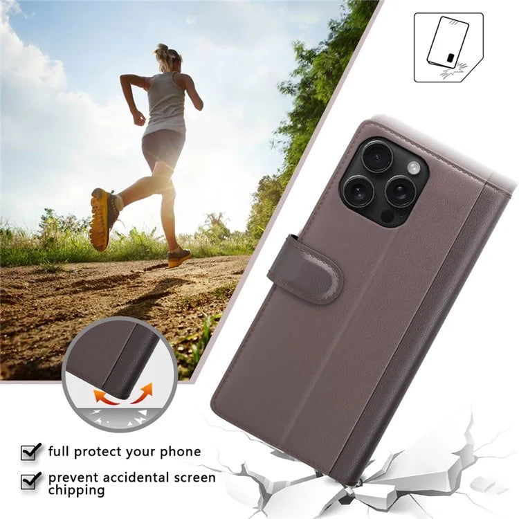 For iPhone 16 Pro Case Wallet Folding Stand Genuine Split Leather Phone Cover