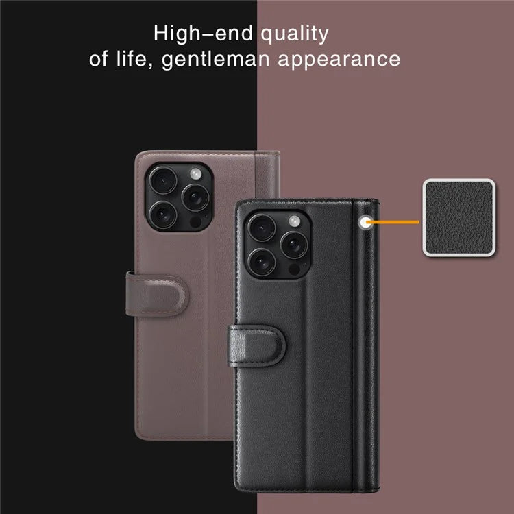 For iPhone 16 Pro Case Wallet Folding Stand Genuine Split Leather Phone Cover