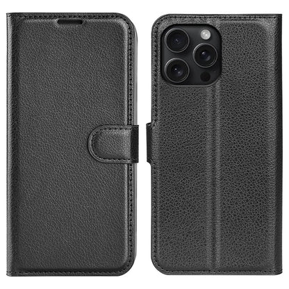 For iPhone 16 Pro Max Wallet Case Litchi Texture Phone Leather Cover