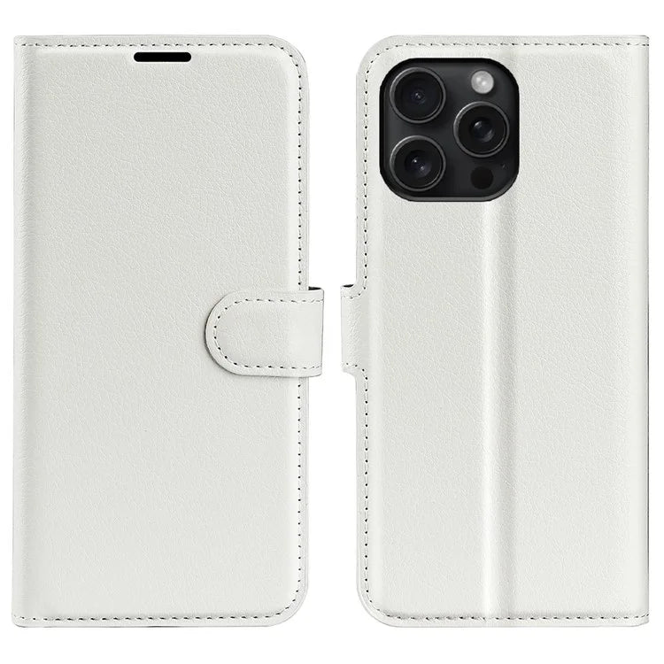 For iPhone 16 Pro Wallet Case Litchi Texture Phone Leather Cover