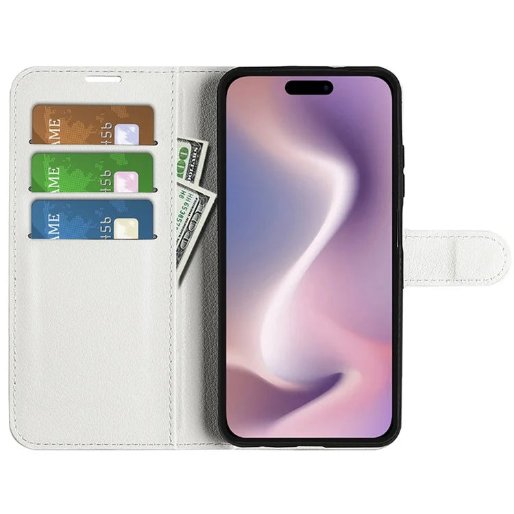 For iPhone 16 Pro Wallet Case Litchi Texture Phone Leather Cover