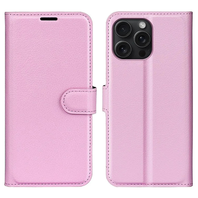 For iPhone 16 Pro Wallet Case Litchi Texture Phone Leather Cover