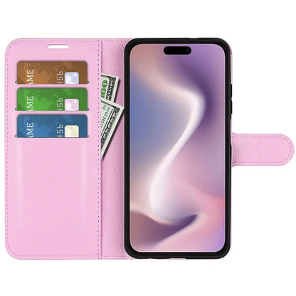 For iPhone 16 Pro Wallet Case Litchi Texture Phone Leather Cover