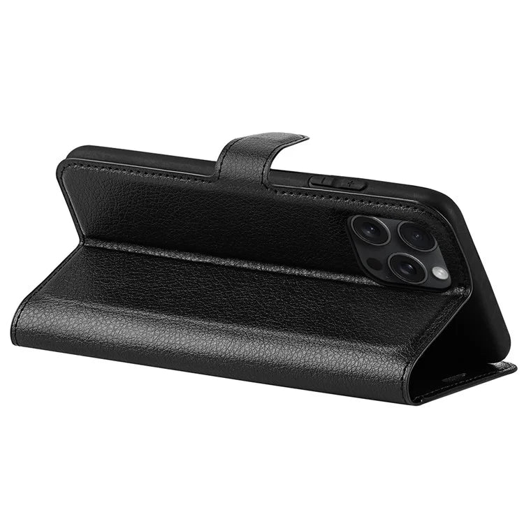 For iPhone 16 Pro Wallet Case Litchi Texture Phone Leather Cover