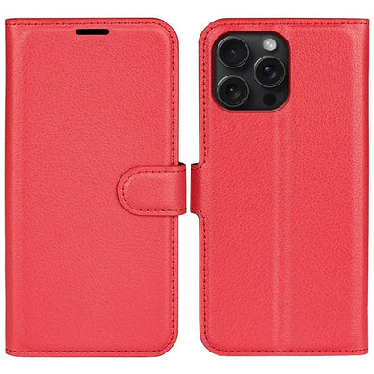 For iPhone 16 Pro Wallet Case Litchi Texture Phone Leather Cover