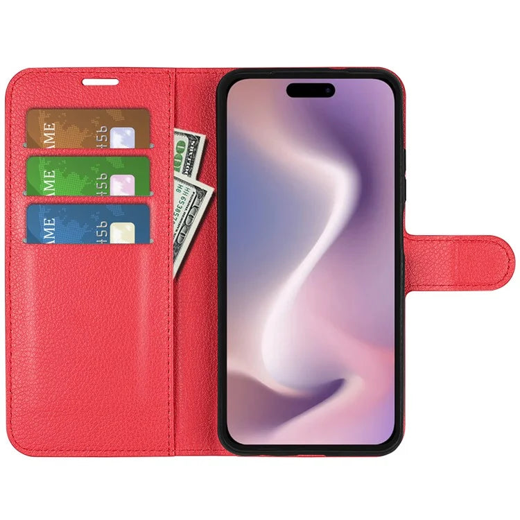 For iPhone 16 Pro Wallet Case Litchi Texture Phone Leather Cover