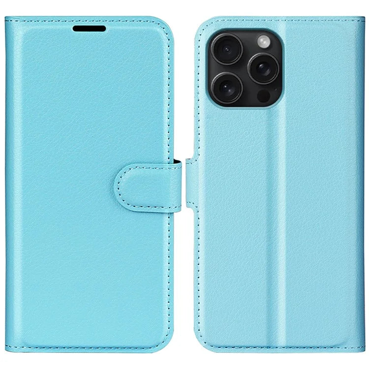 For iPhone 16 Pro Wallet Case Litchi Texture Phone Leather Cover