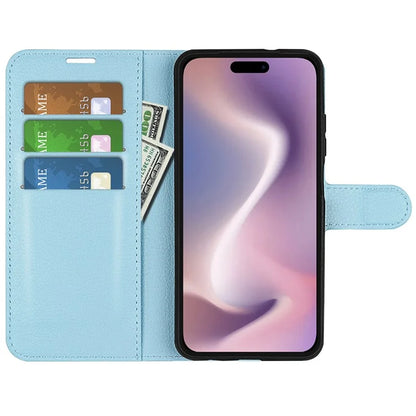 For iPhone 16 Pro Wallet Case Litchi Texture Phone Leather Cover
