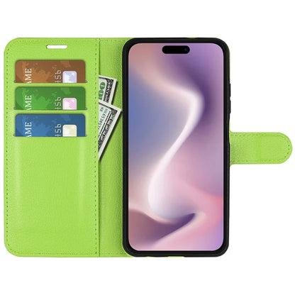For iPhone 16 Pro Wallet Case Litchi Texture Phone Leather Cover