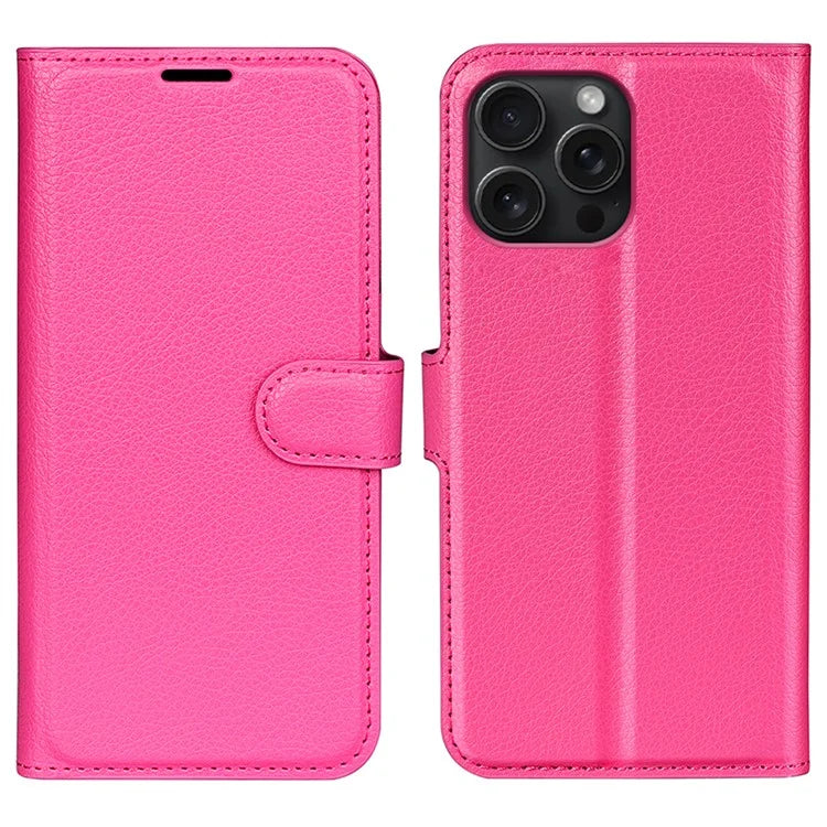 For iPhone 16 Pro Wallet Case Litchi Texture Phone Leather Cover