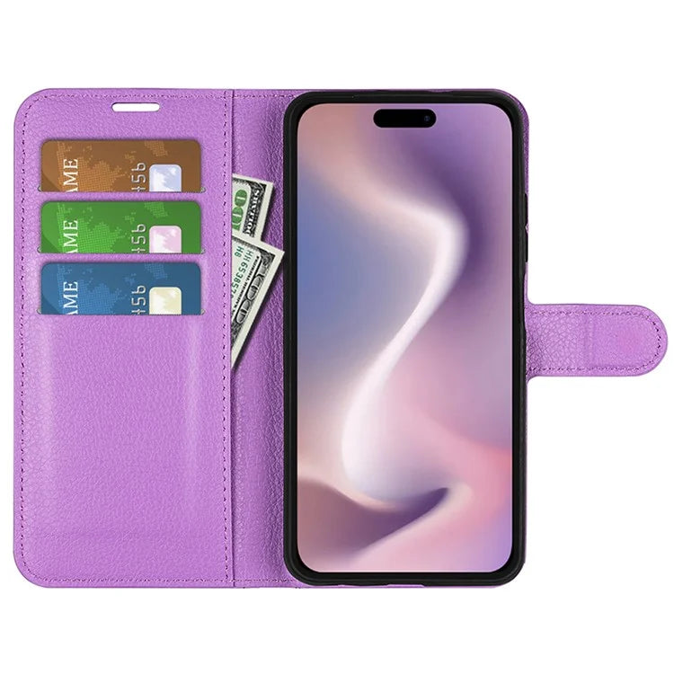 For iPhone 16 Pro Wallet Case Litchi Texture Phone Leather Cover