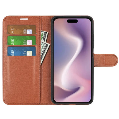 For iPhone 16 Pro Wallet Case Litchi Texture Phone Leather Cover
