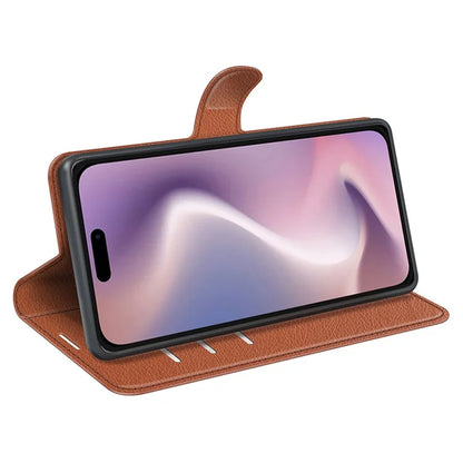 For iPhone 16 Pro Wallet Case Litchi Texture Phone Leather Cover