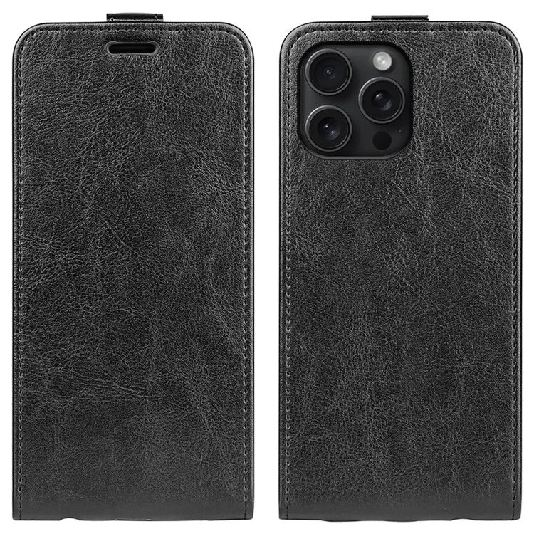 For iPhone 16 Pro Case Crazy Horse Texture Vertical Flip Leather Phone Cover