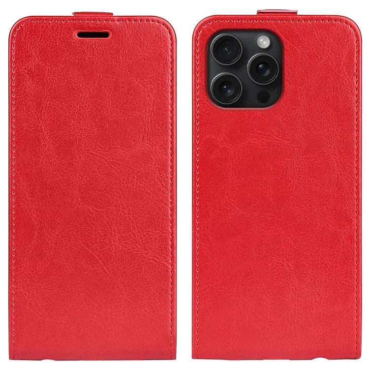 For iPhone 16 Pro Case Crazy Horse Texture Vertical Flip Leather Phone Cover
