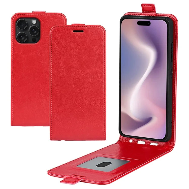 For iPhone 16 Pro Case Crazy Horse Texture Vertical Flip Leather Phone Cover