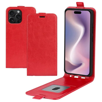 For iPhone 16 Pro Case Crazy Horse Texture Vertical Flip Leather Phone Cover