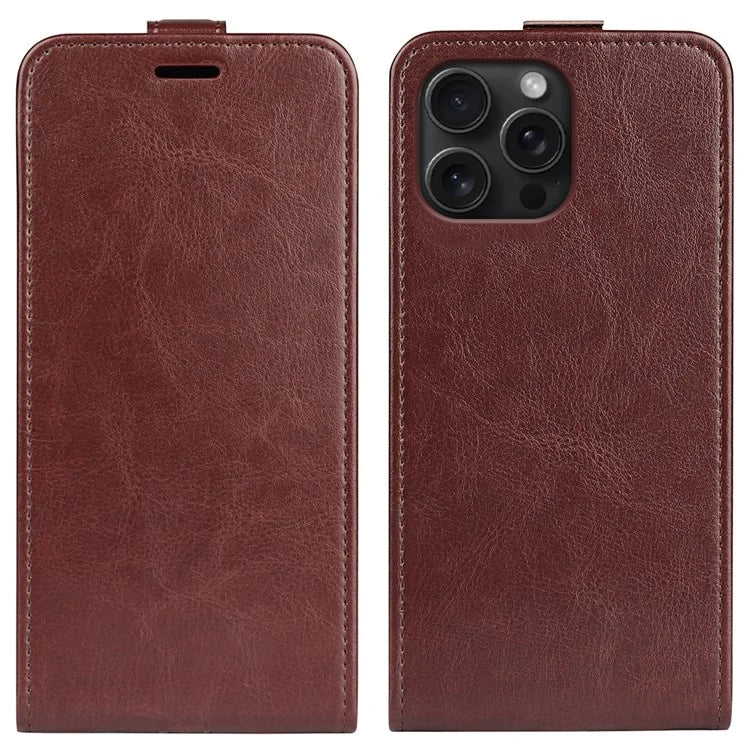 For iPhone 16 Pro Case Crazy Horse Texture Vertical Flip Leather Phone Cover