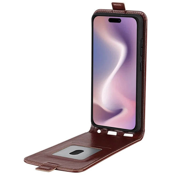 For iPhone 16 Pro Case Crazy Horse Texture Vertical Flip Leather Phone Cover
