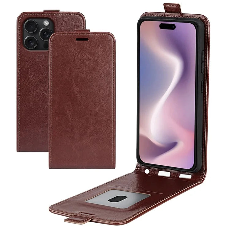 For iPhone 16 Pro Case Crazy Horse Texture Vertical Flip Leather Phone Cover