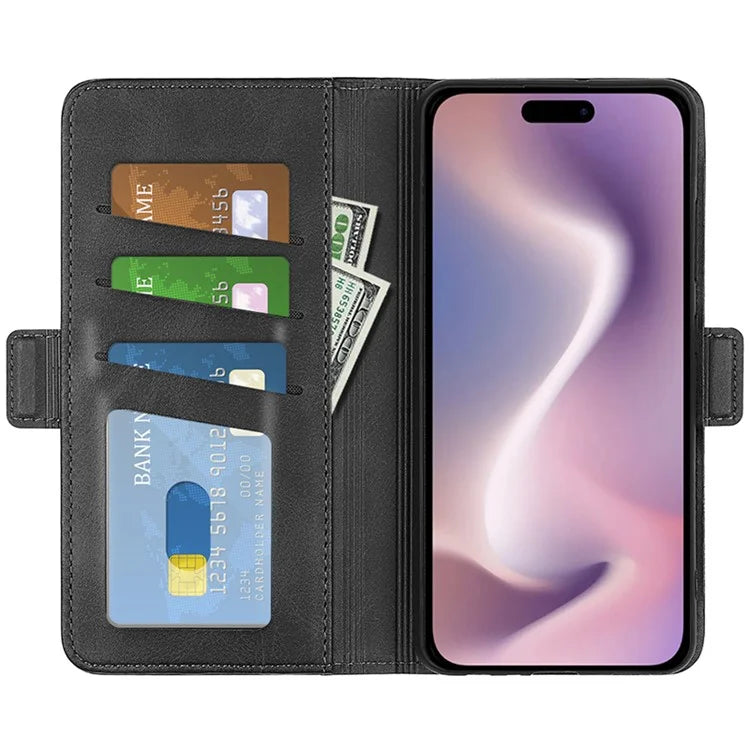 For iPhone 16 Pro Case Leather Wallet Folio Flip Protective Phone Cover