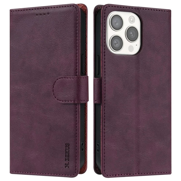 N.BEKUS CSJ-001 For iPhone 13 Pro Wallet Case Solid Color Leather Phone Cover