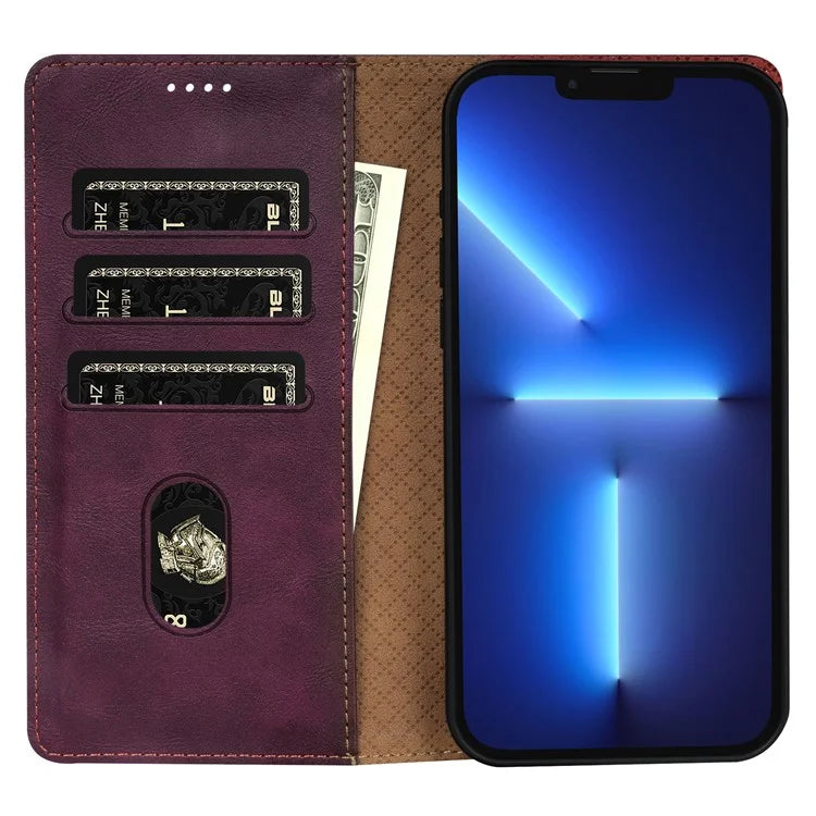 N.BEKUS CSJ-001 For iPhone 13 Pro Wallet Case Solid Color Leather Phone Cover