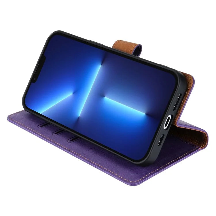 N.BEKUS CSJ-001 For iPhone 13 Pro Wallet Case Solid Color Leather Phone Cover