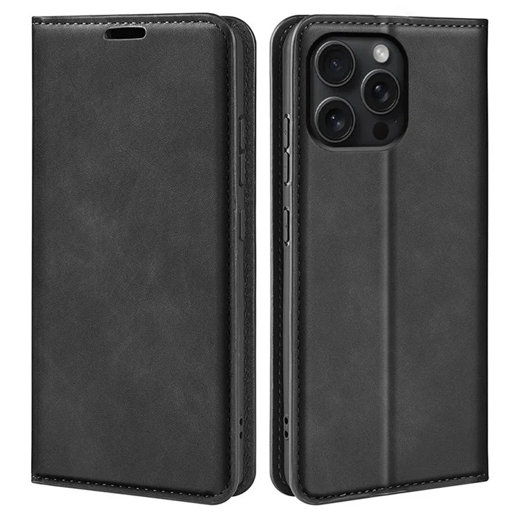 For iPhone 16 Pro Case PU Leather Wallet Folio Flip Phone Cover