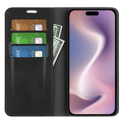 For iPhone 16 Pro Case PU Leather Wallet Folio Flip Phone Cover