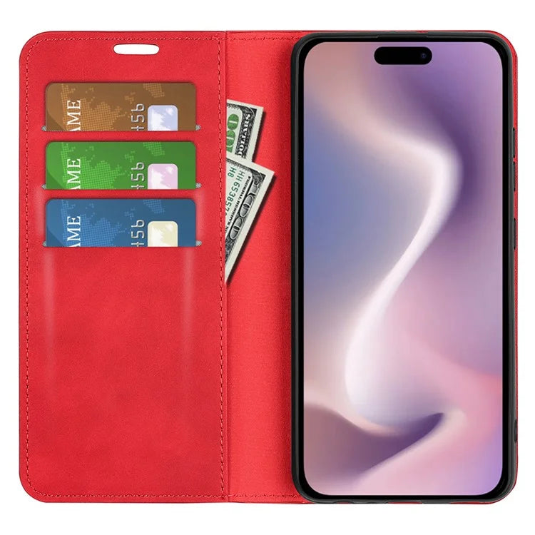 For iPhone 16 Pro Case PU Leather Wallet Folio Flip Phone Cover