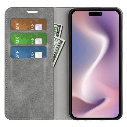 For iPhone 16 Pro Case PU Leather Wallet Folio Flip Phone Cover