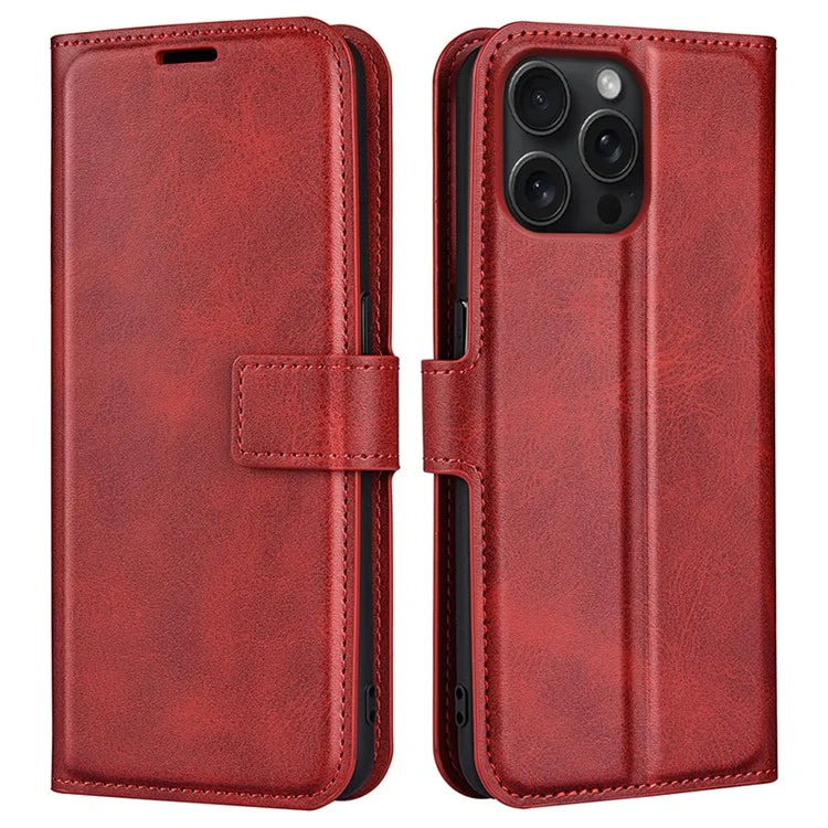 For iPhone 16 Pro Case Magnetic Clasp Calf Texture Flip Leather Phone Cover