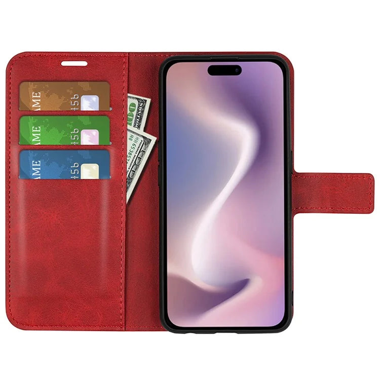 For iPhone 16 Pro Case Magnetic Clasp Calf Texture Flip Leather Phone Cover