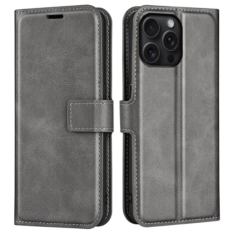 For iPhone 16 Pro Case Magnetic Clasp Calf Texture Flip Leather Phone Cover