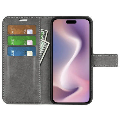 For iPhone 16 Pro Case Magnetic Clasp Calf Texture Flip Leather Phone Cover