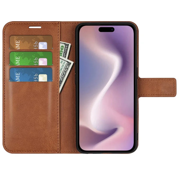 For iPhone 16 Pro Case Magnetic Clasp Calf Texture Flip Leather Phone Cover