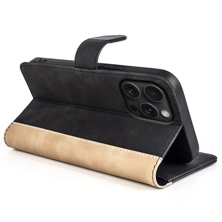 For iPhone 16 Pro Case Splicing Color PU Leather Phone Wallet Cover