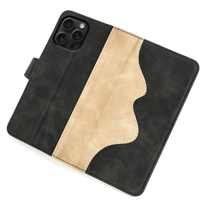 For iPhone 16 Pro Case Splicing Color PU Leather Phone Wallet Cover