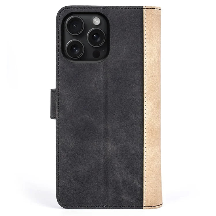 For iPhone 16 Pro Case Splicing Color PU Leather Phone Wallet Cover