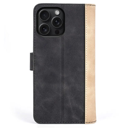 For iPhone 16 Pro Case Splicing Color PU Leather Phone Wallet Cover