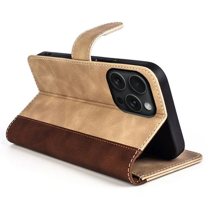 For iPhone 16 Pro Case Splicing Color PU Leather Phone Wallet Cover