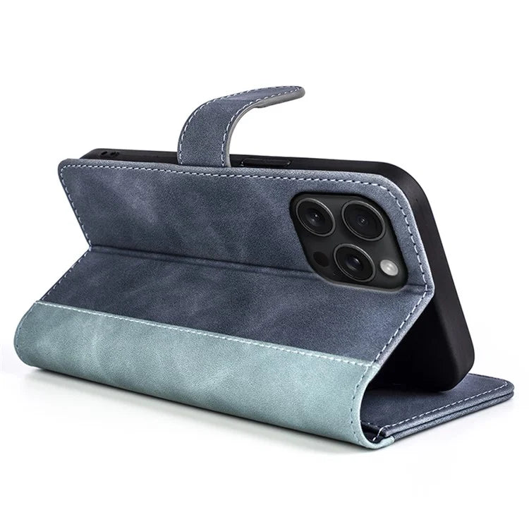 For iPhone 16 Pro Case Splicing Color PU Leather Phone Wallet Cover