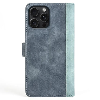 For iPhone 16 Pro Case Splicing Color PU Leather Phone Wallet Cover