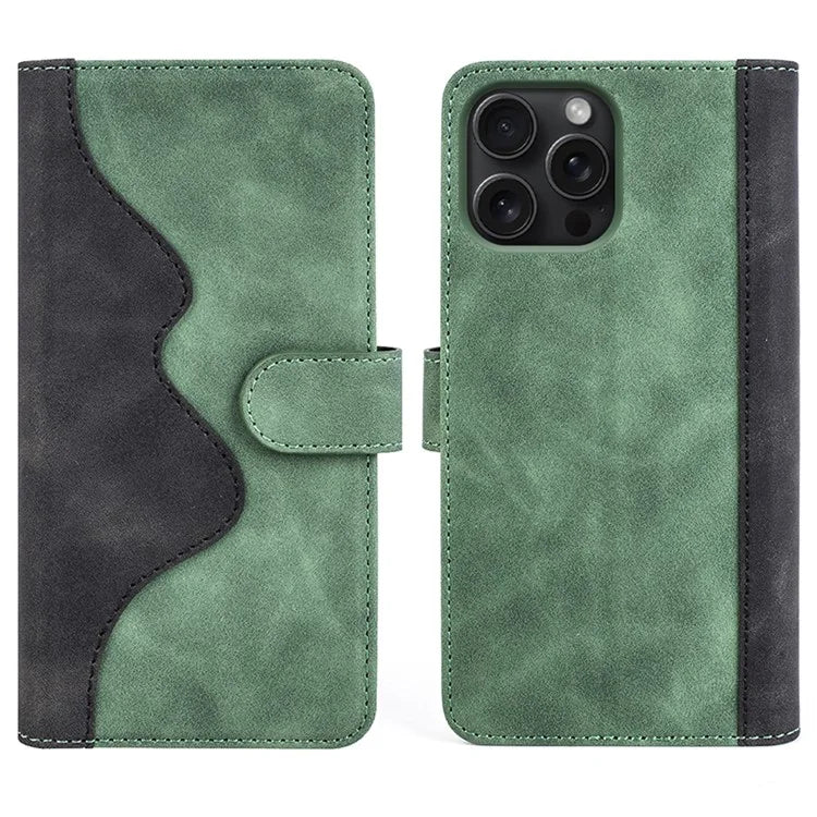 For iPhone 16 Pro Case Splicing Color PU Leather Phone Wallet Cover