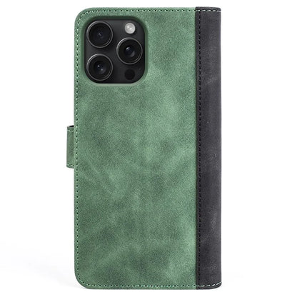 For iPhone 16 Pro Case Splicing Color PU Leather Phone Wallet Cover