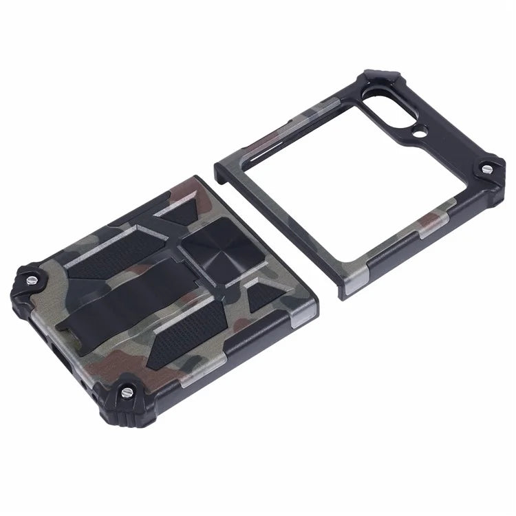For Samsung Galaxy Z Flip6 5G Case Kickstand PC+TPU Camo Protective Cover
