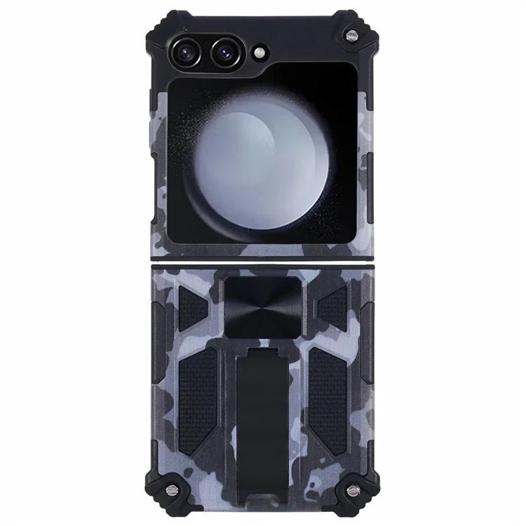 For Samsung Galaxy Z Flip6 5G Case Kickstand PC+TPU Camo Protective Cover